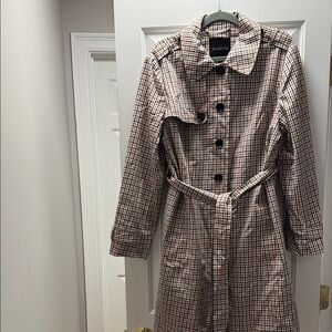 Talbots Checkered Plaid Trench Coat in Brown and Black